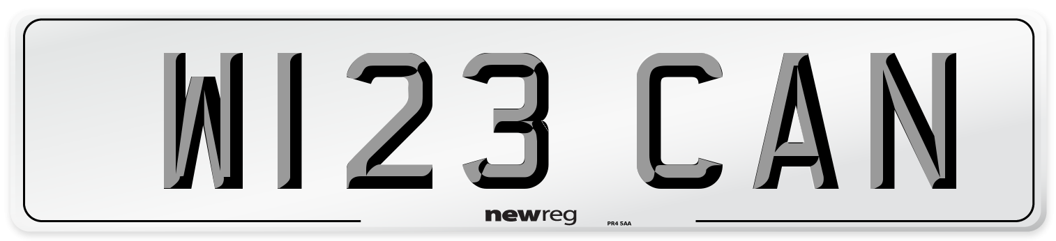 W123 CAN Number Plate from New Reg